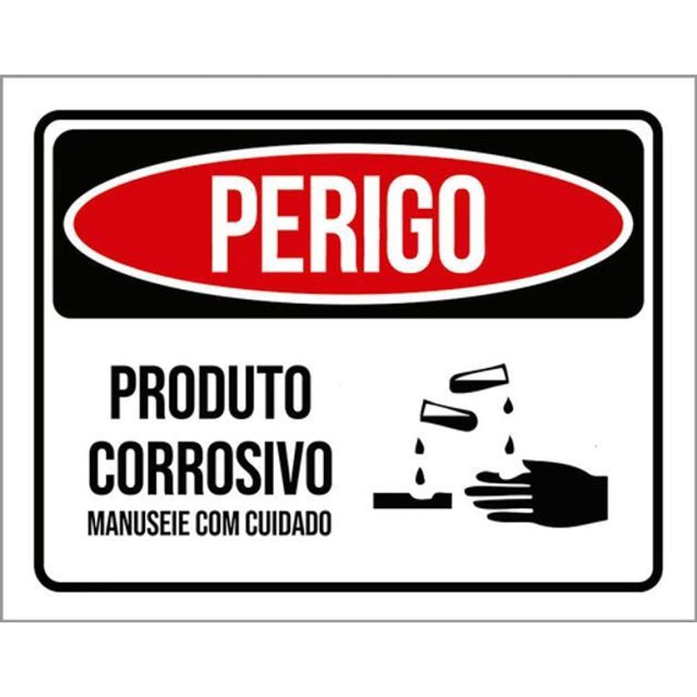 Kit 3 Placas De Sinalização - Perigo Produto Corrosivo