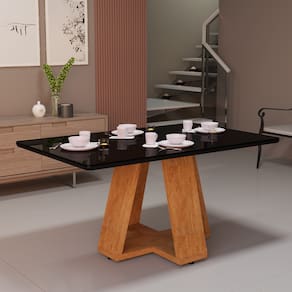 Mesa De Jantar Retangular 4 Lugares Com Tampo De Vidro Laqueado