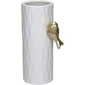 VASO DECORATIVO ENFEITE CASA HOME&CO COM PÁSSARO CERÂMICA 20x10x10cm BRANCO