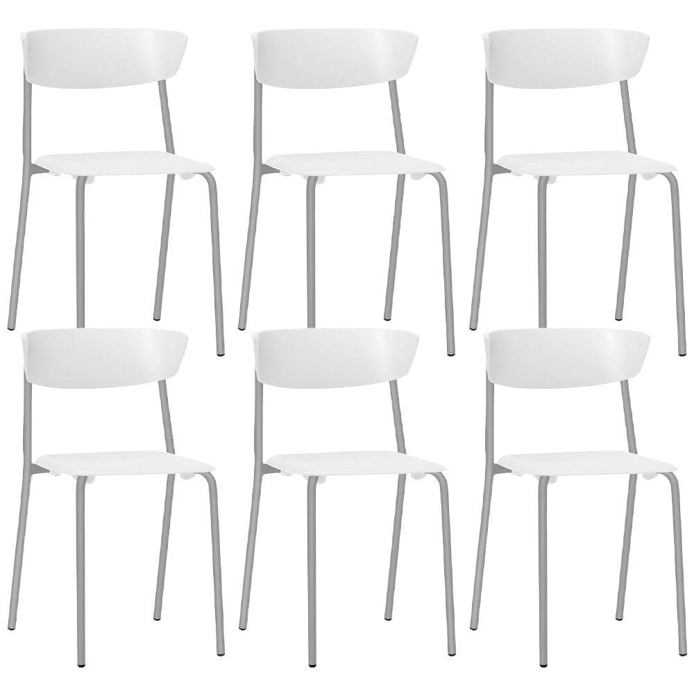 Kit 06 Cadeiras Empilhável Fixa F02 Base Aço Cinza Branco - Lyam Decor