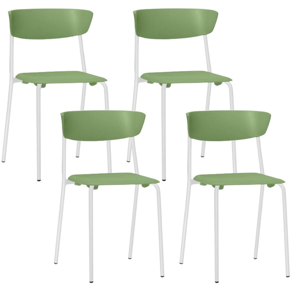 Kit 04 Cadeiras Empilhável Fixa F02 Base Aço Branco Verde - Lyam Decor