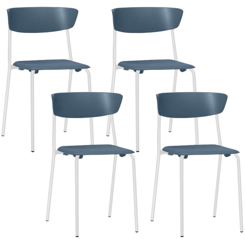 Kit 04 Cadeiras Empilhável Fixa F02 Base Aço Branco Azul - Lyam Decor