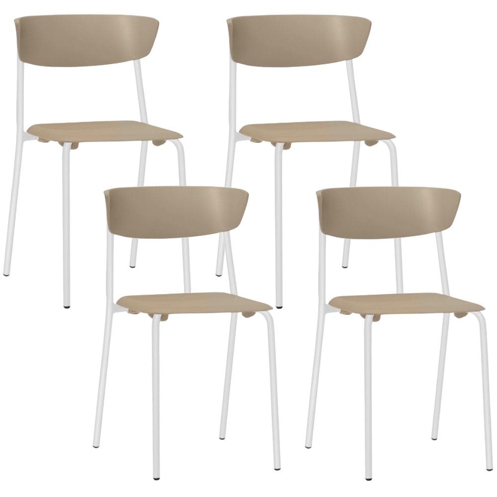 Kit 04 Cadeiras Empilhável Fixa F02 Base Aço Branco Nude - Lyam Decor