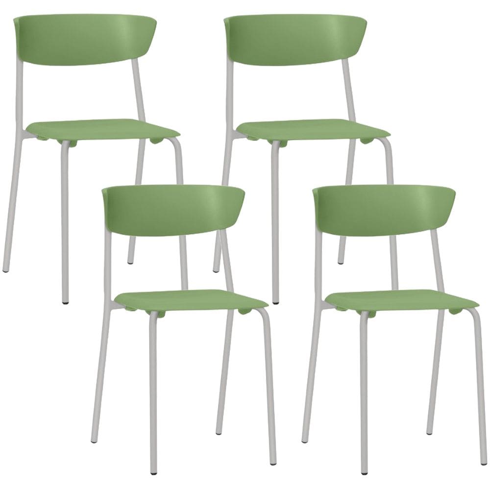 Kit 04 Cadeiras Empilhável Fixa F02 Base Aço Cinza Verde - Lyam Decor