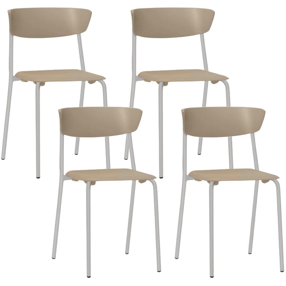 Kit 04 Cadeiras Empilhável Fixa F02 Base Aço Cinza Nude - Lyam Decor