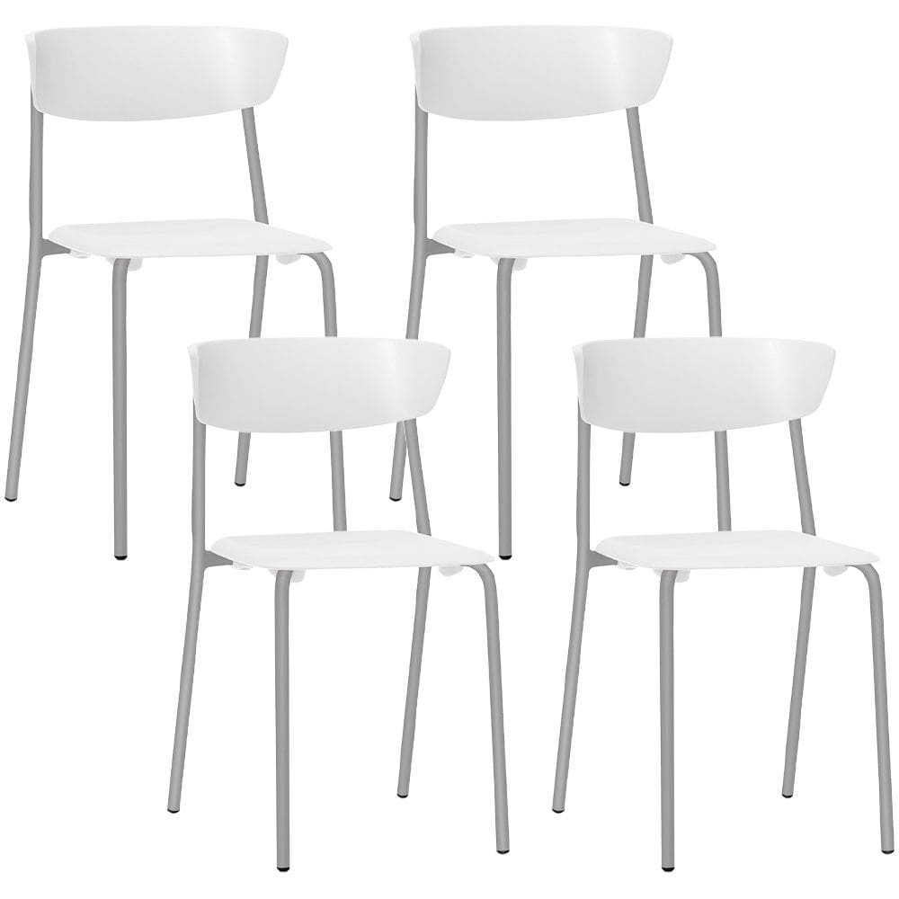 Kit 04 Cadeiras Empilhável Fixa F02 Base Aço Cinza Branco - Lyam Decor
