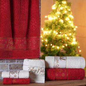 Kit 2 Toalha de Rosto Feliz Natal Bordada Jacquard 45x68cm