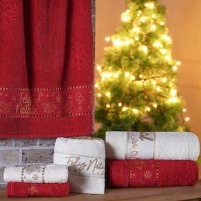 Kit 2 Toalha de Rosto Feliz Natal Bordada Jacquard 45x68cm
