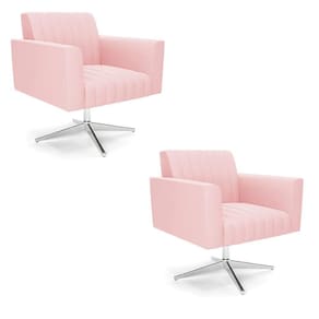 Kit 2 Poltronas Giratória Viena Gomada Suede Rosa Bebê Base Cromada - D`rossi