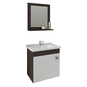 Conjunto Armário Banheiro Iris Com Espelheira Mgm Café/Branco Café/Branco