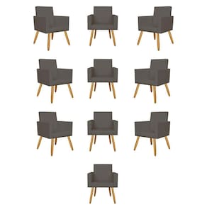 Kit 10 Poltronas Decorativa Para Recepção Courino Cinza