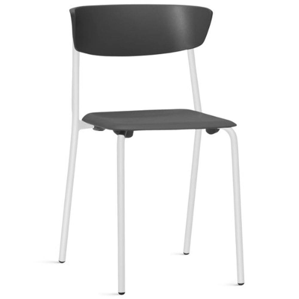 Cadeira Empilhável Fixa F02 Base Aço Branco Preto - Lyam Decor