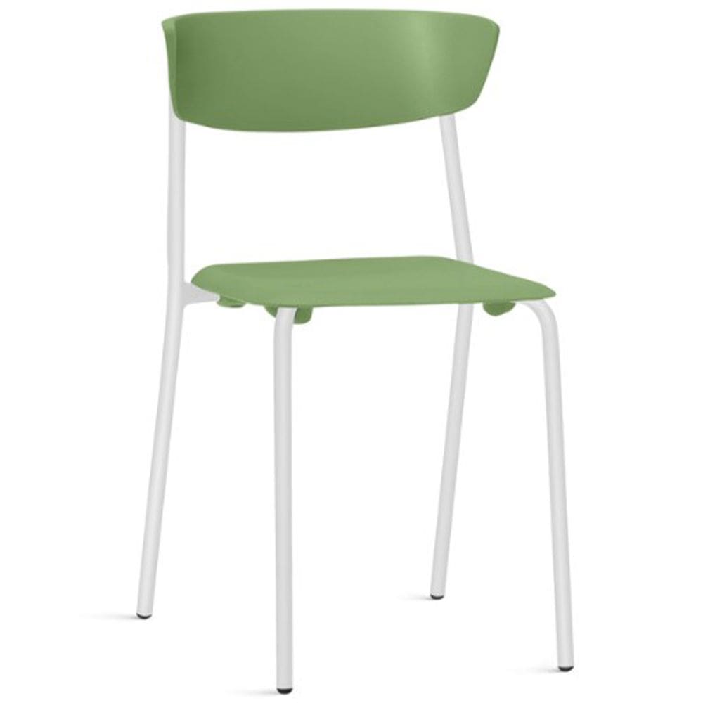 Cadeira Empilhável Fixa F02 Base Aço Branco Verde - Lyam Decor