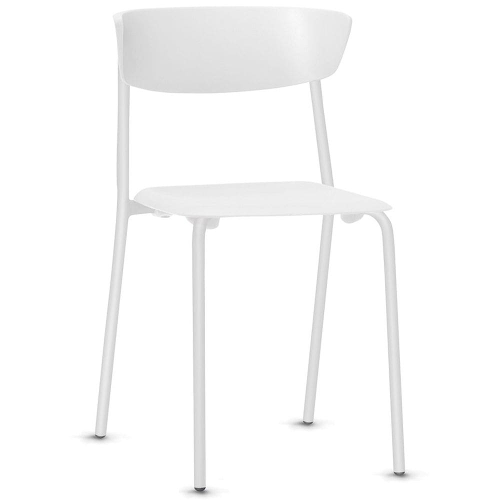 Cadeira Empilhável Fixa F02 Base Aço Branco - Lyam Decor
