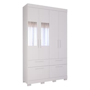 Guarda Roupa 4 Portas 3 Gavetas 1 Basculante Com Espelho 100% Mdf Porto Panan Branco