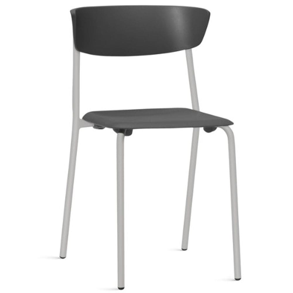 Cadeira Empilhável Fixa F02 Base Aço Cinza Preto - Lyam Decor