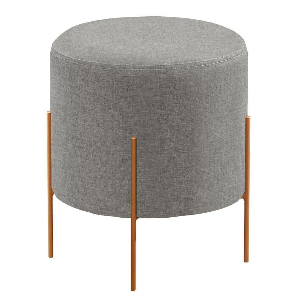 Puff Banqueta Odim Luxo Base Bronze Castellar Móbile Linho Cinza
