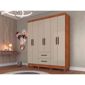 Roupeiro Estrela Em Mdp Com 6 Portas E 2 Gavetas Sallêto Cinamomo/ Off White