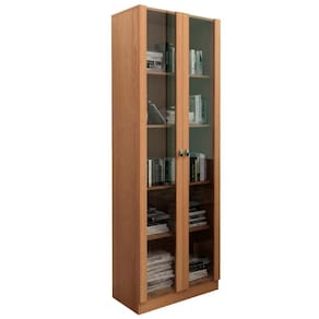 Armario Para Escritorio 2 Portas De Vidro Me4115 Amendoa Tecno Mobili Amendoa