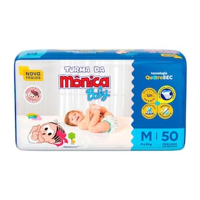 Fralda Infantil Turma da Mônica Baby Mega Tamanho M 50 Fraldas Descartáveis