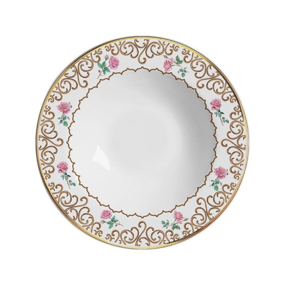 Conjunto Com 6 Pratos Fundo Sweet Bird Filete Ouro 25Cm