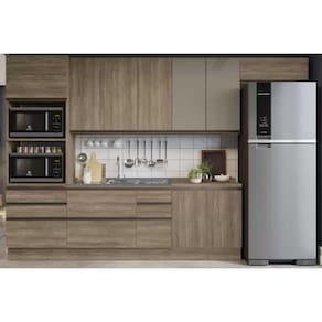 Cozinha Completa Maxxi 7 Peças (3 Armários2 Balcões1paneleiro1complemento) S-pia Cz218 Nogal