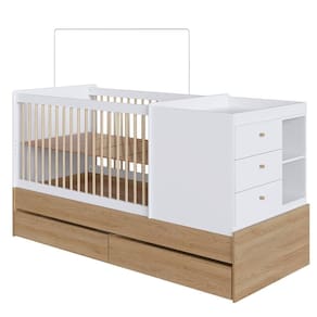 Berço Cama Multifuncional Com Gavetoes Aveiro Oak Branco
