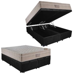 Cama Box Baú Casal Suede Bipartido + Colchão Ortobom Airtech Molas Ensacadas 65x138x188 Cor:preto
