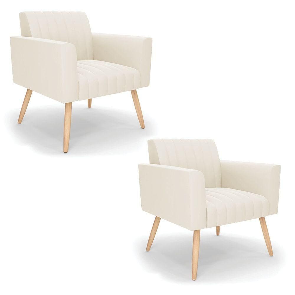 Kit 2 Poltronas Viena Gomada Veludo Pés Palito Natural - D`rossi Cor Bege