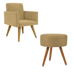 Kit Poltrona Decorativa Pés PalitoPuff Redondo Sala Cor:capuccino