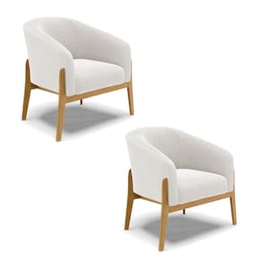Kit 2 Poltronas Stella Bouclê Base Madeira Castanho - D`rossi Cor Off White