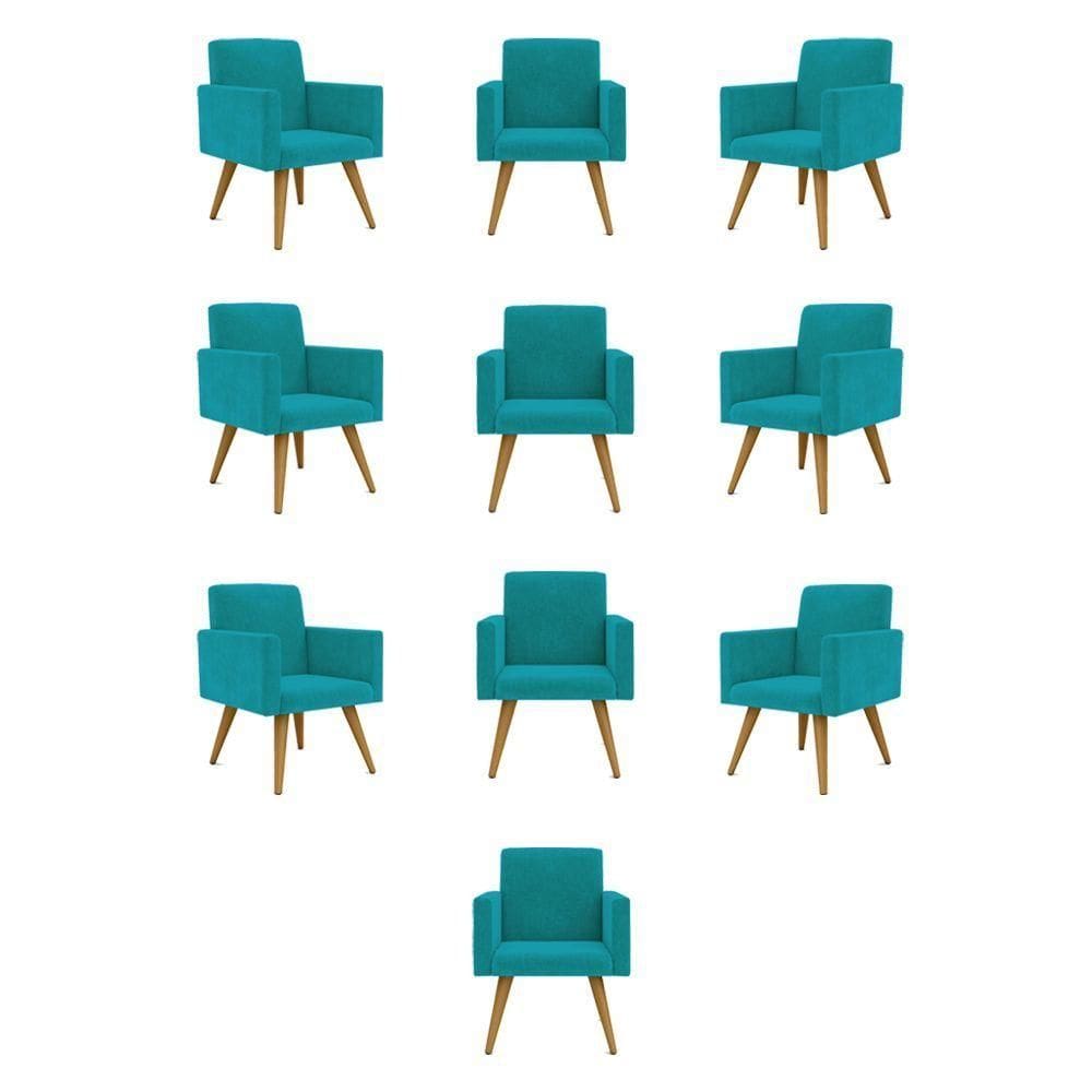 Kit 10 Cadeiras Poltronas Decorativa - Escritório - Recepção Cor:azul Turquesa