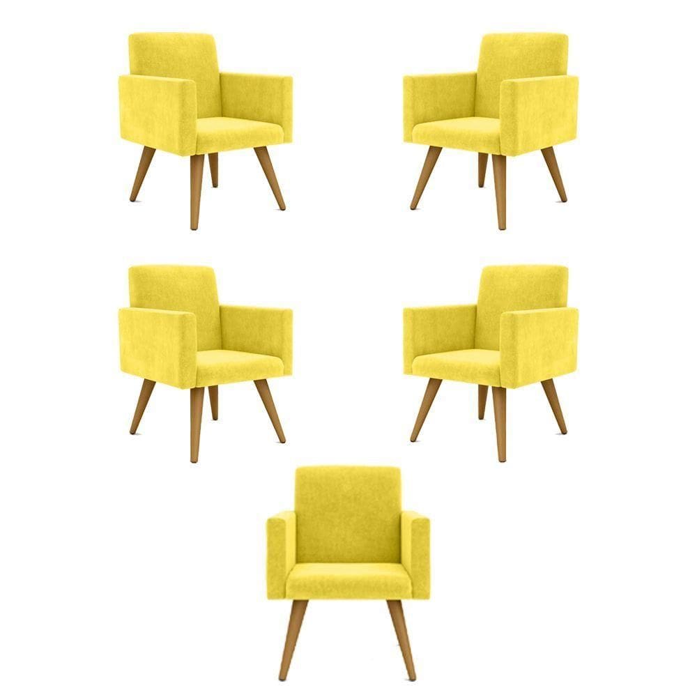 Kit 05 Cadeiras Poltronas Decorativa - Escritório - Recepção Cor:amarelo