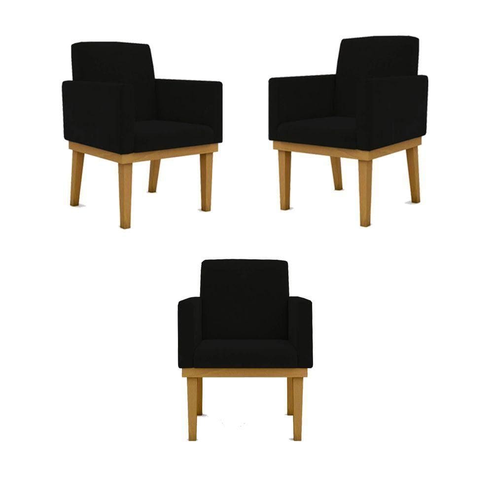 Kit 03 Poltronas Base Reforçada - Sala Quarto Escritorio Cor:preto