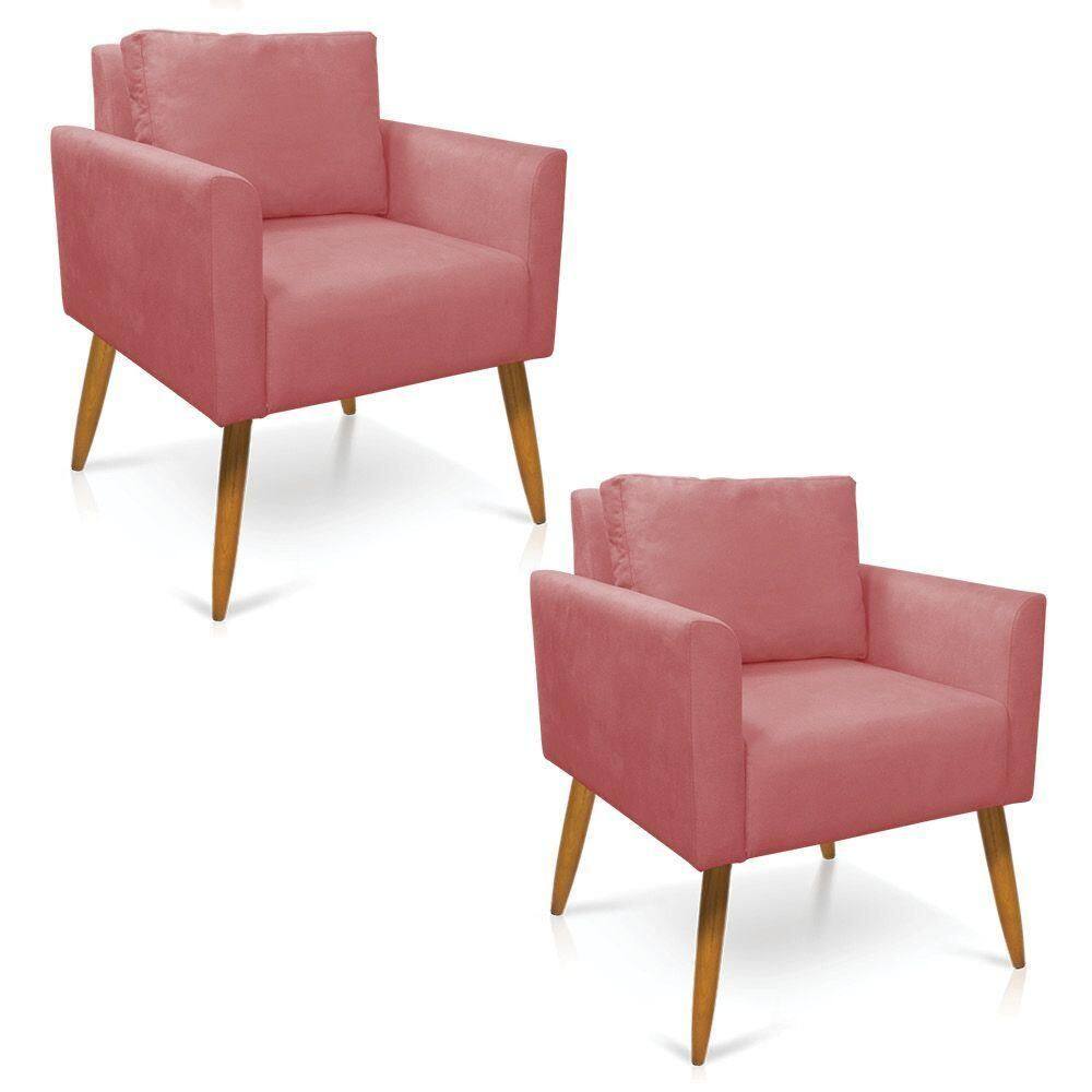 Kit 2 Poltronas Aline Suede Pés Palito Castanho - D`rossi Cor Rose