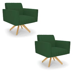 Kit 2 Poltronas Giratória Viena Gomada Veludo Base De Madeira Ma30 - D`rossi Cor Verde