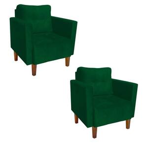 Kit 2 Poltronas Livia Suede Verde Pés Chanfrado Castanho - D`rossi