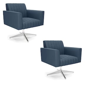 Kit 2 Poltronas Giratória Viena Gomada Suede Base Cromada - D`rossi Cor Azul Marinho