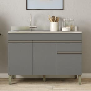 Balcão Gabinete 3 Portas Com Pia 150cm Lina K02 Gris - Mpozenato