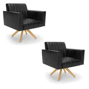 Kit 2 Poltronas Giratória Viena Gomada Corano Preto Base De Madeira Ma30 - D`rossi