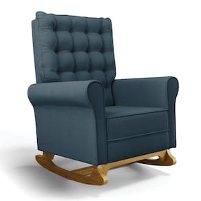Poltrona De Amamentação Com Balanço Laura Linho Azul Tc195 Base De Madeira D`rossi