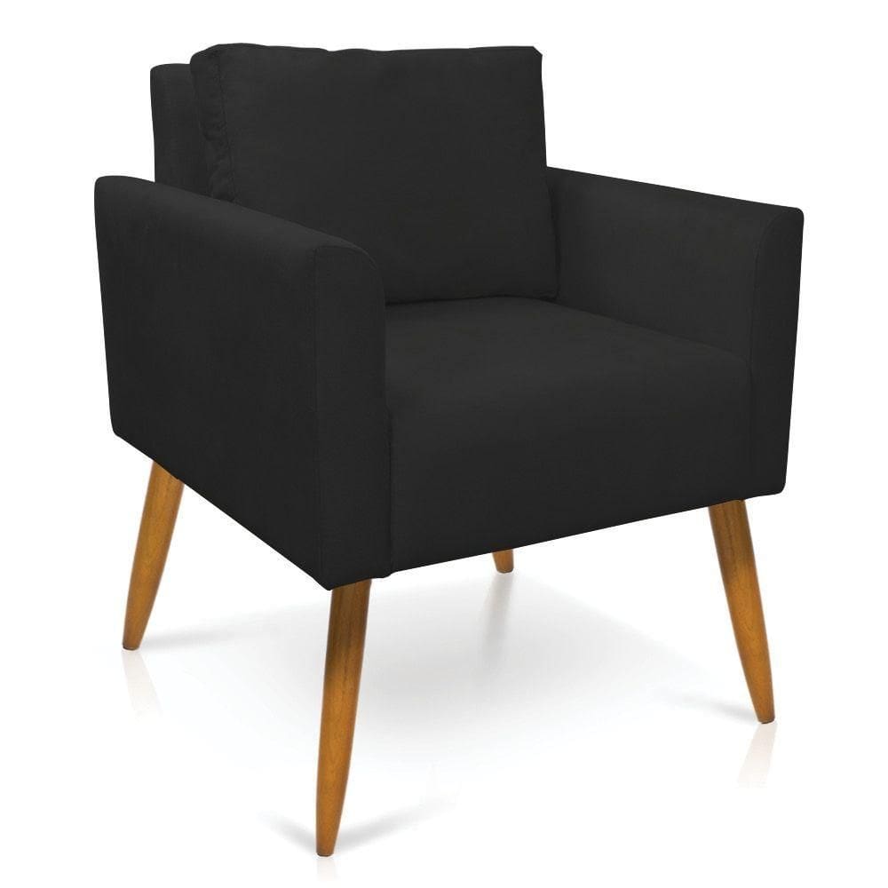 Poltrona Aline Suede Pés Palito Castanho - D`rossi Cor Preto