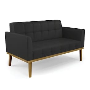 Poltrona Namoradeira Decorativa Pés Fixo Em Madeira Castanho Pu Preto