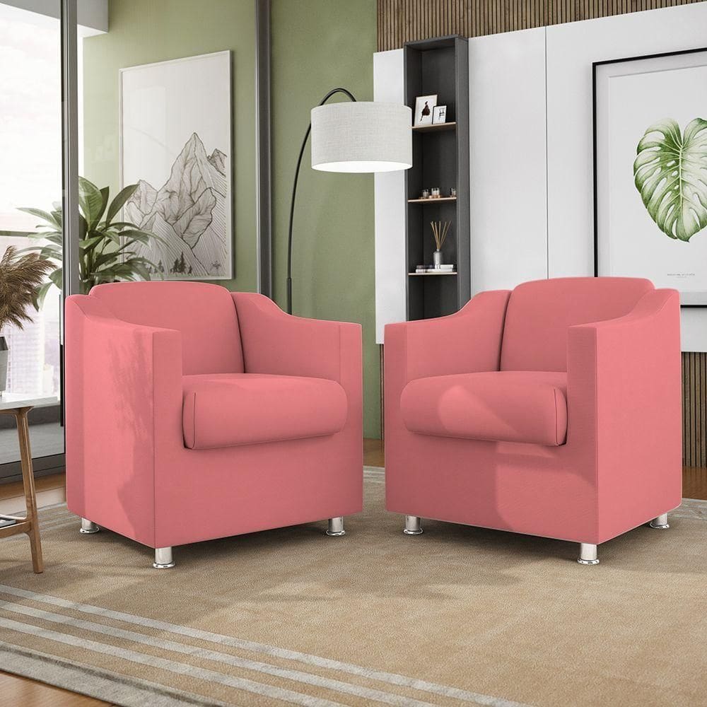 Kit 02 Poltronas Recepção Consultório Suede ? Balaqui Decor Cor:Rosa