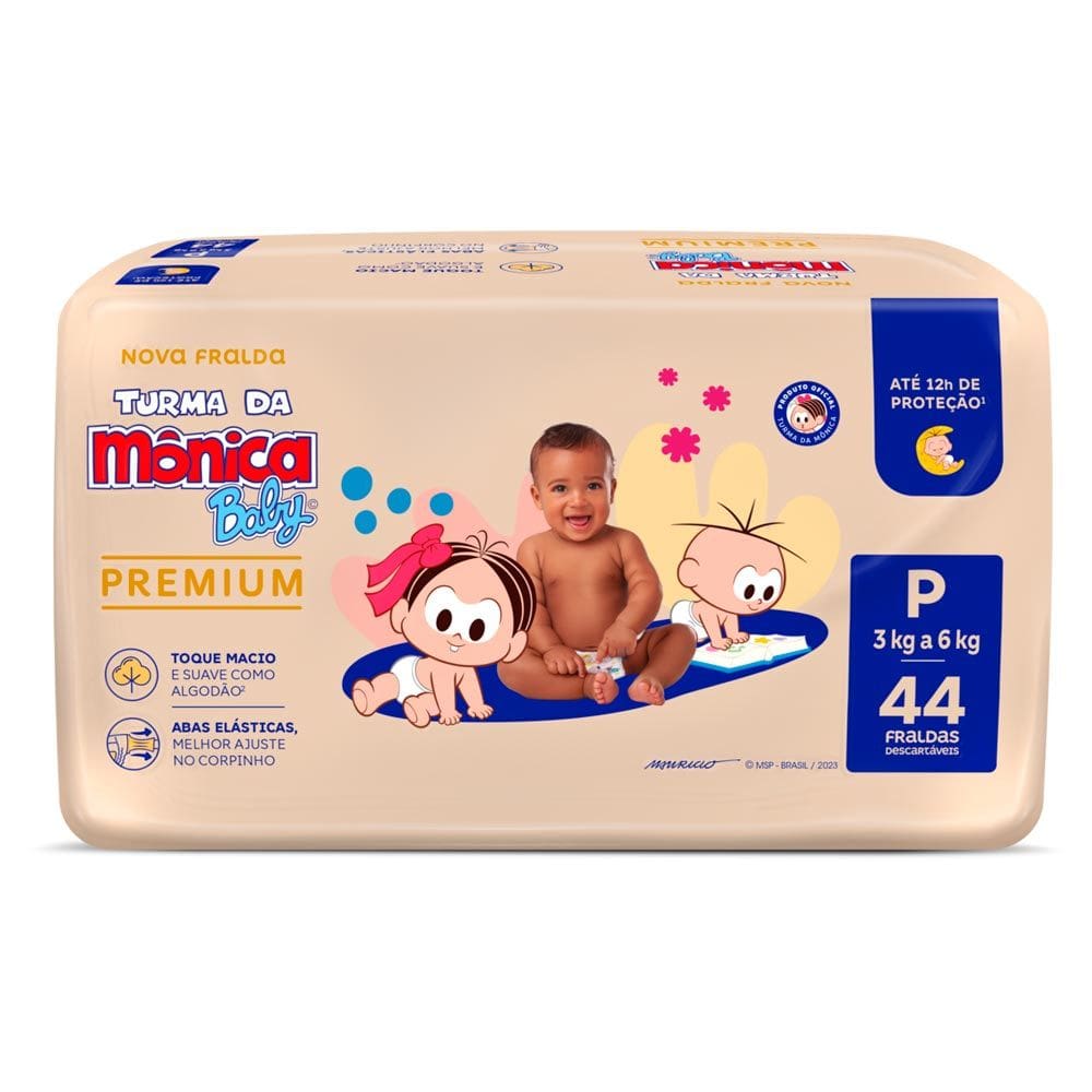 Fralda Turma da Mônica Baby Premium P 44 Fraldas Descartáveis
