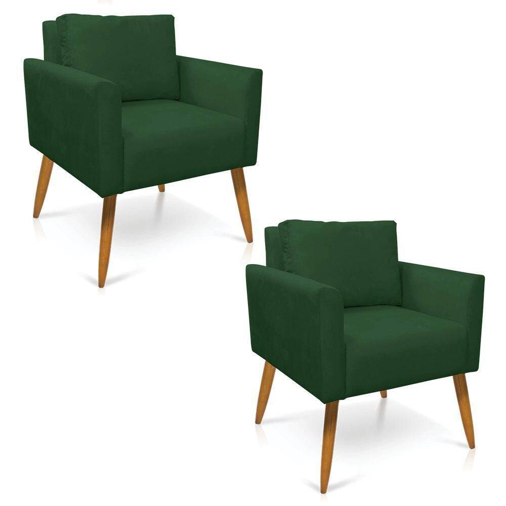 Kit 2 Poltronas Aline Veludo Pés Palito Castanho - D`rossi Cor Verde