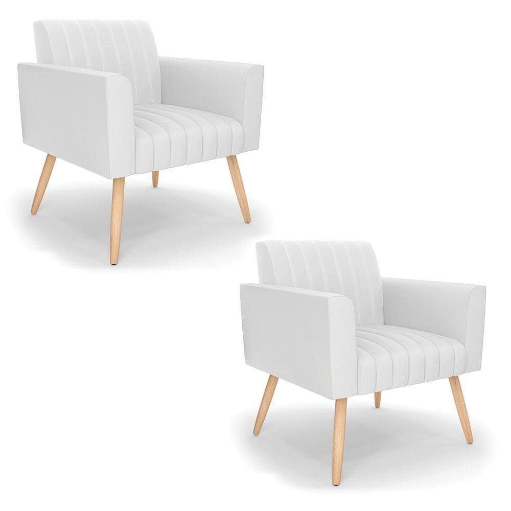 Kit 2 Poltronas Viena Gomada Corino Pés Palito Natural - D`rossi Cor Branco