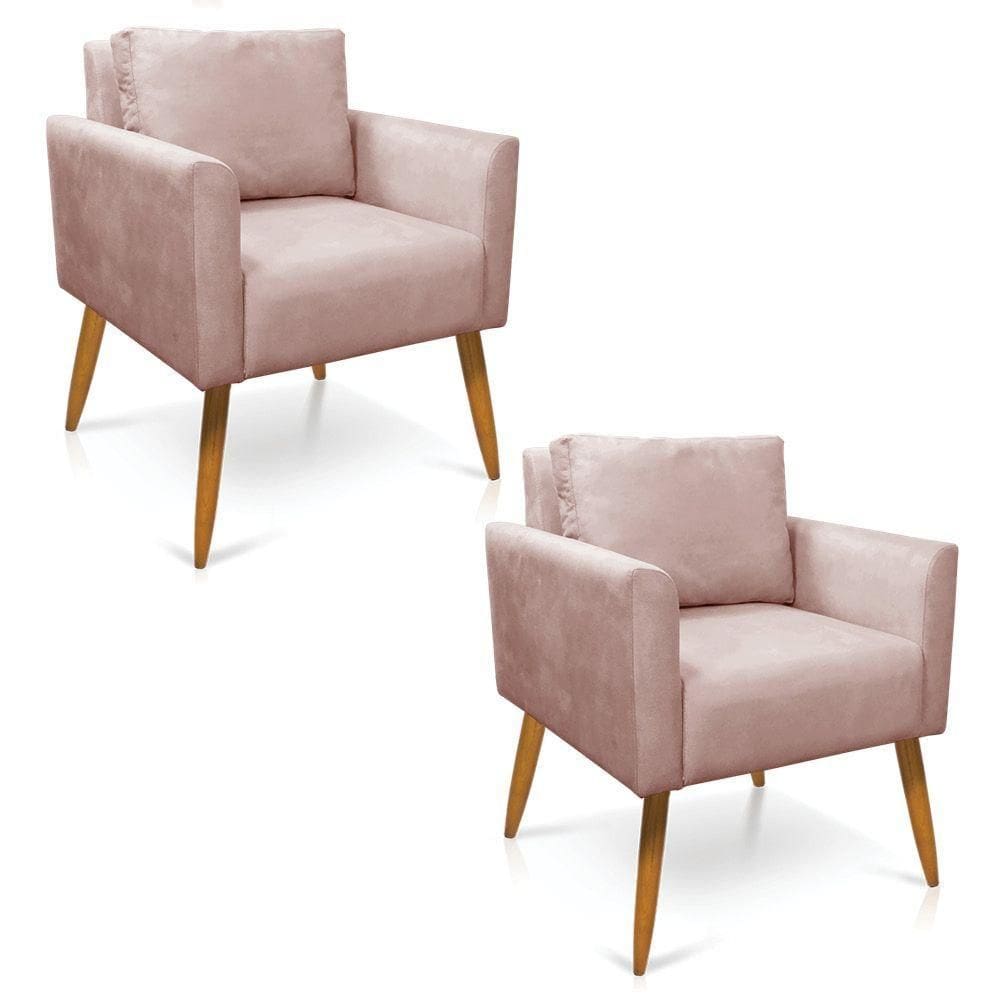 Kit 2 Poltronas Aline Veludo Pés Palito Castanho - D`rossi Cor Rose