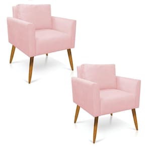 Kit 2 Poltronas Aline Suede Pés Palito Castanho - D`rossi Cor Rosa Bebê