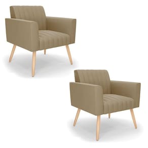 Kit 2 Poltronas Viena Gomada Suede Marrom Rato Pés Palito Natural - D`rossi
